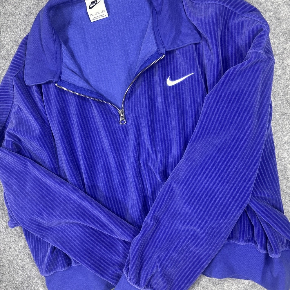 Nike Ribbed Velour 1/4 Zip Cropped Crewneck Sweater Womens 2XL Purple DQ5938-430